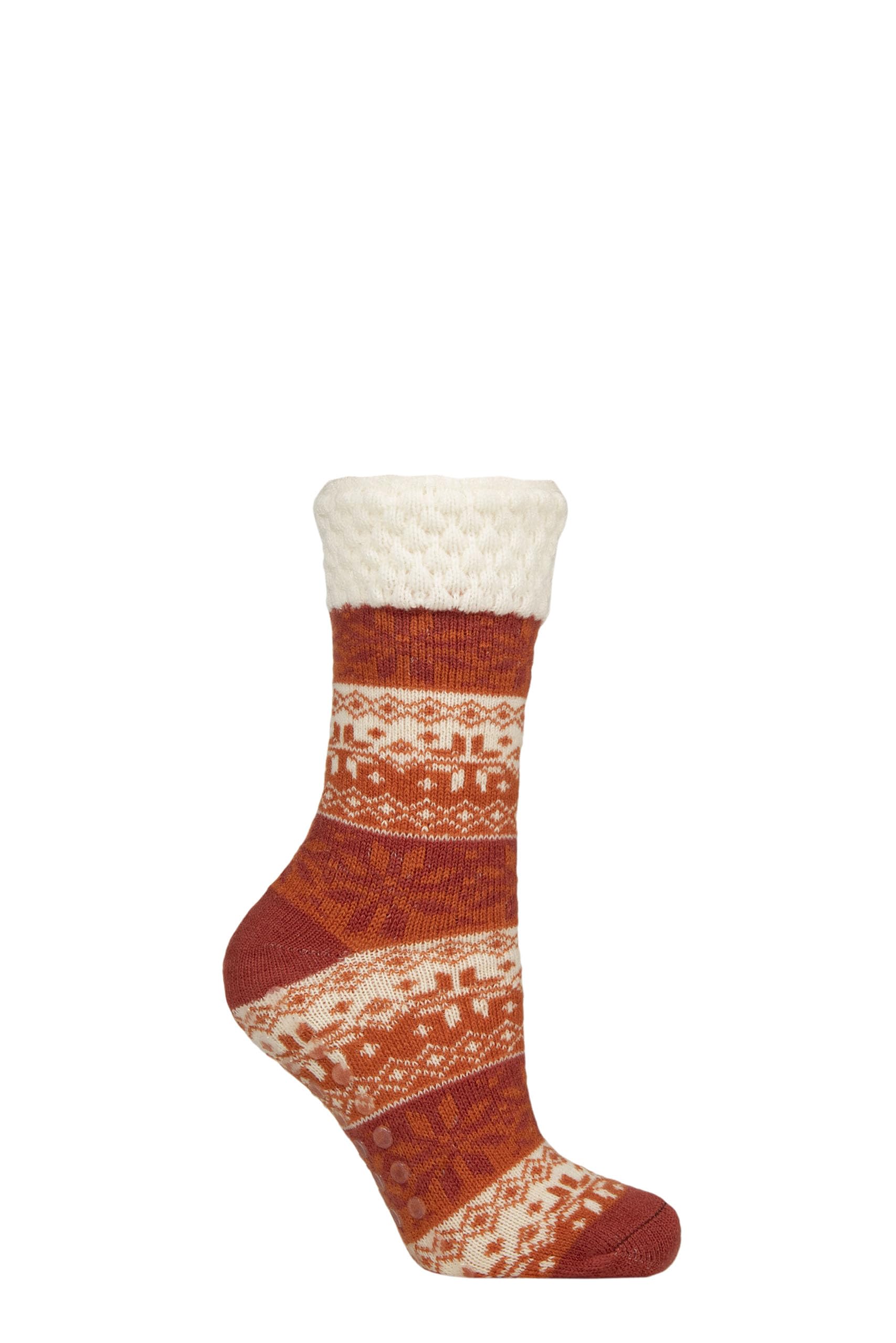 ELLE Women's 1 Pair Feather-Lined Fairisle Home Socks in Red | Size: 4-8