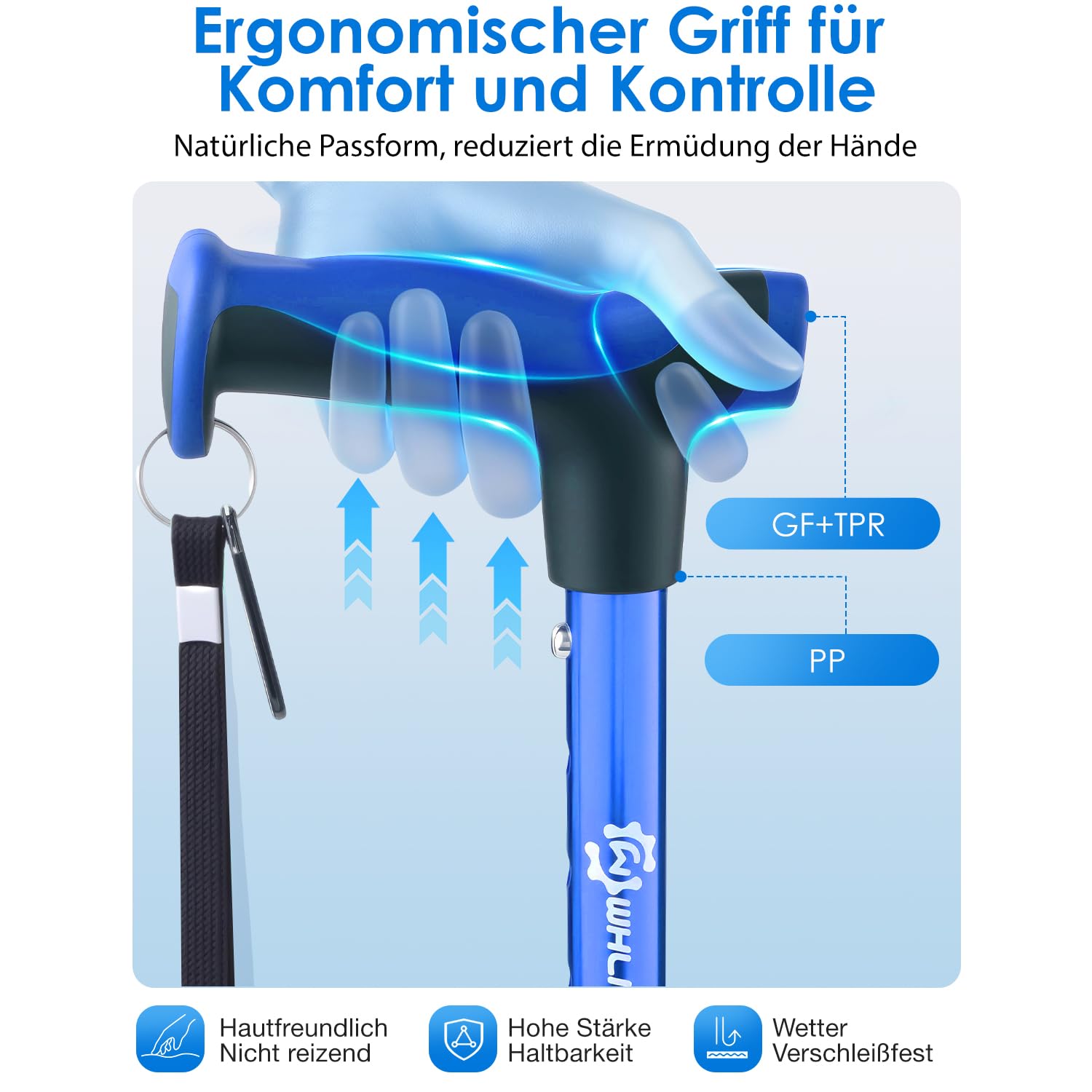 Verstellbarer Gehstock für Damen und Herren für Stabilität, selbststehender Gehstock mit zweitem Griff zum Stehen, 158,8 kg, robust, faltbar, zusammenklappbar, Gehstöcke für Senioren und Erwachsene