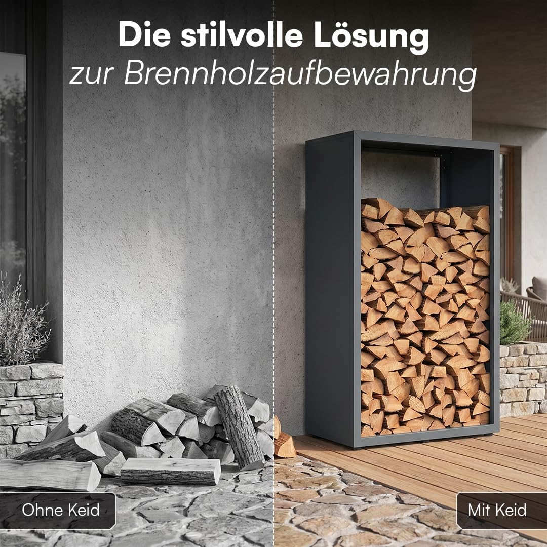 STEELSØN Keid Kaminholzregal 140x90x42,5 cm – Brennholz Regal für innen/außen – Holzunterstand stabiles Metall - rostfrei & wetterfest - Feuerholz Aufbewahrung Outdoor & Wohnzimmer/Keller - anthrazit