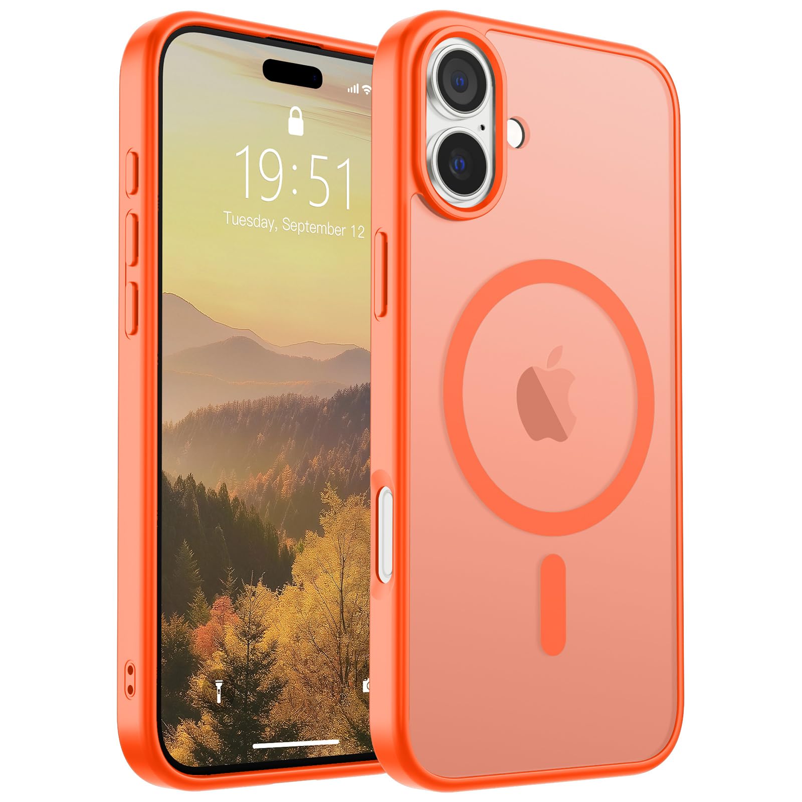 SUPFINE Magnetic for iPhone 16 Plus Case (Compatible with MagSafe) (Military Grade Drop Protection) Slim Translucent Matte Shockproof with Anti-Fingerprint Phone Case,Orange