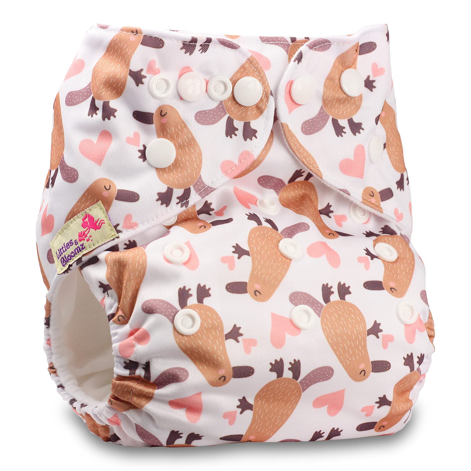 Littles & Bloomz, Reusable Pocket Cloth Nappy, Fastener: Popper, Set of 1, Pattern 83, with 1 Bamboo Charcoal Insert