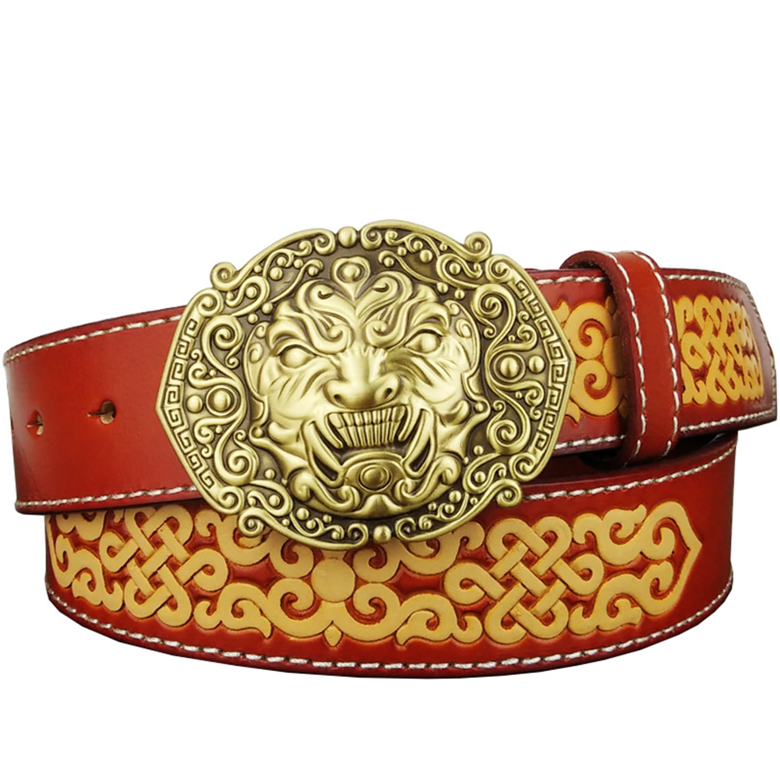Cintura Western Per Uomo Donna, Country Vintage, Incisa In Vera Pelle, Fibbia Bestia Mitica, Larghezza 38 Mm