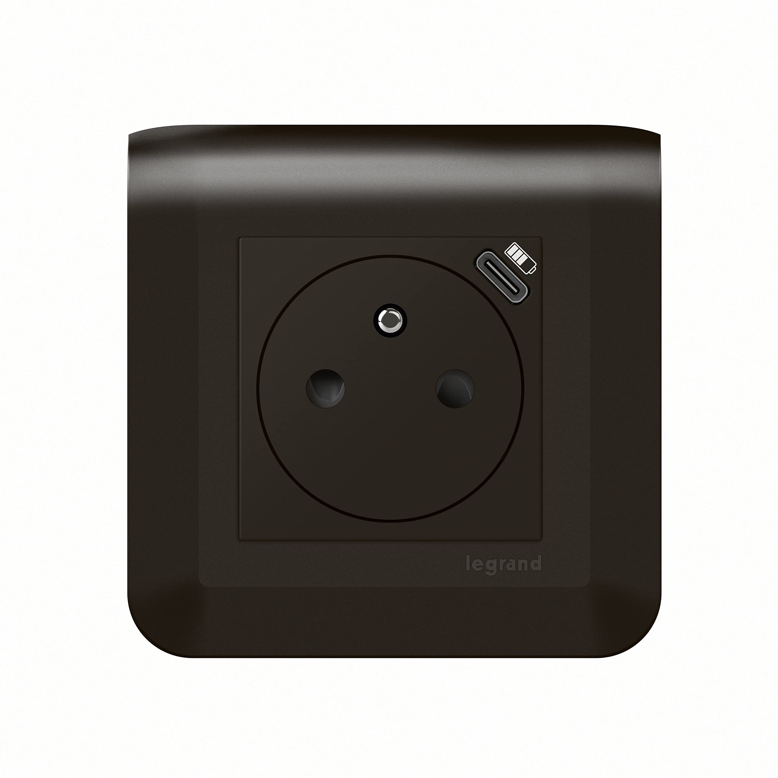 LEGRAND - Prise Electrique Murale Précâblée + Chargeur USB-C Mosaic Surface avec Plaque de Finition + Support Batibox - Prise Affleurante avec Fond Rétractable - Noir Mat