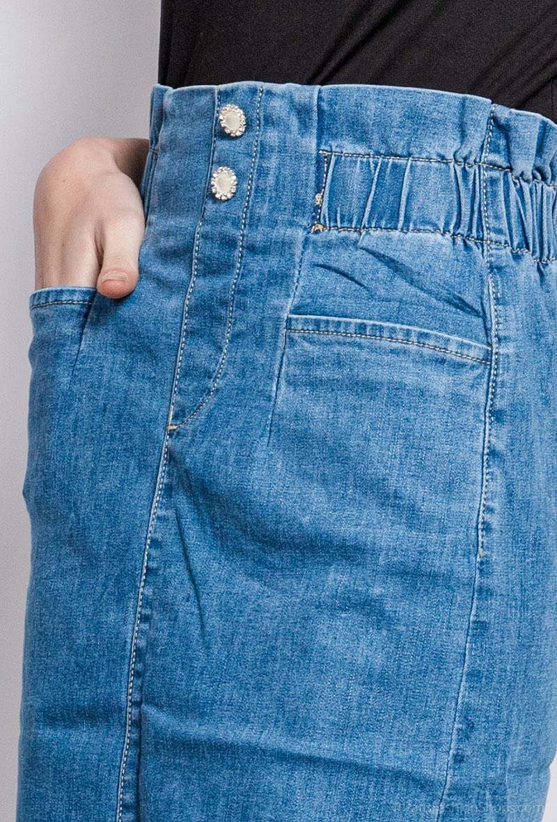 Van Der Rich ® - Gonna in Denim Pull on al Ginocchio con Elastico in Vita - Donna