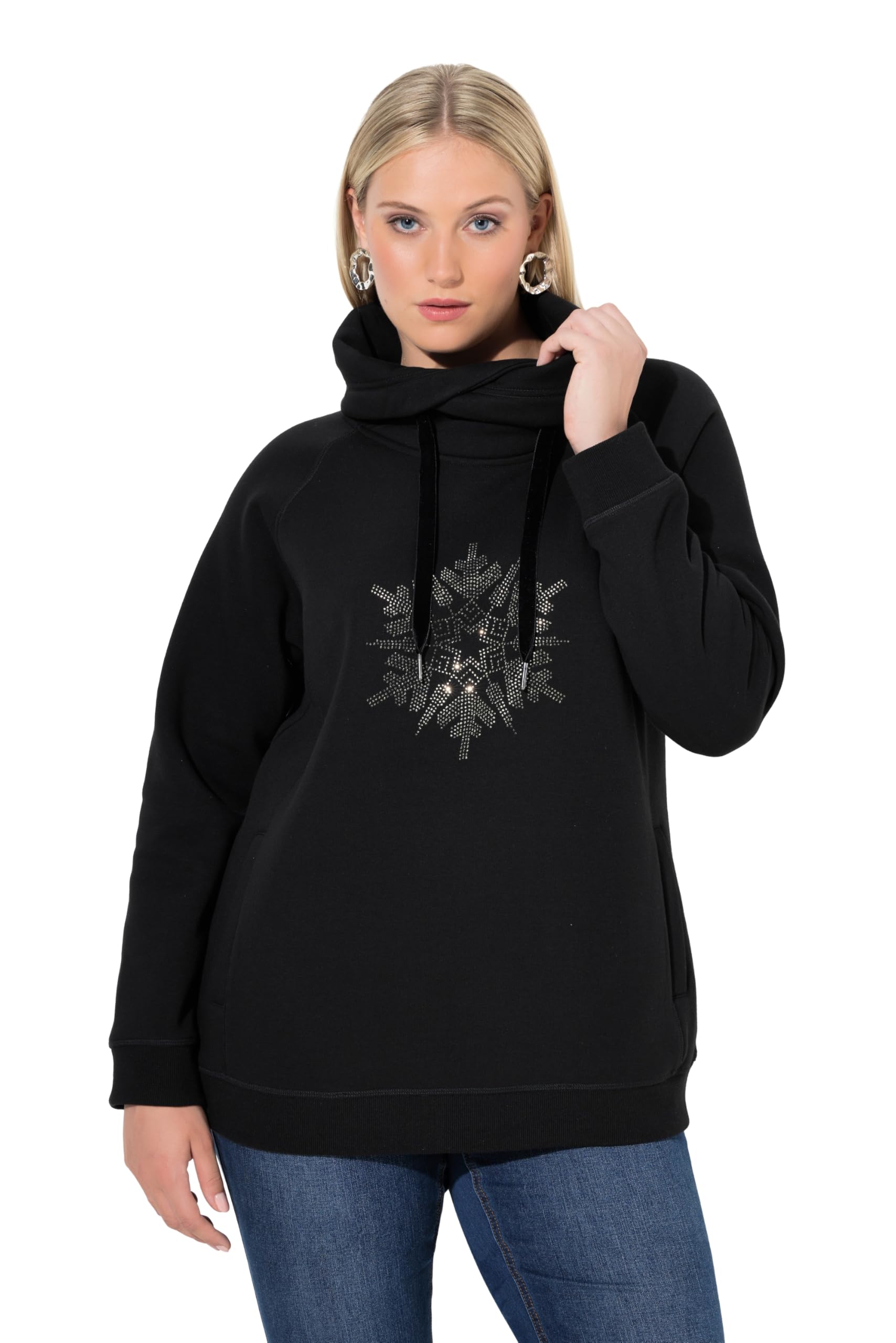 Ulla Popken Damen große Größen Übergrößen Plus Size Sweatshirt, Schneeflocke, Stehkragen, Langarm 844926