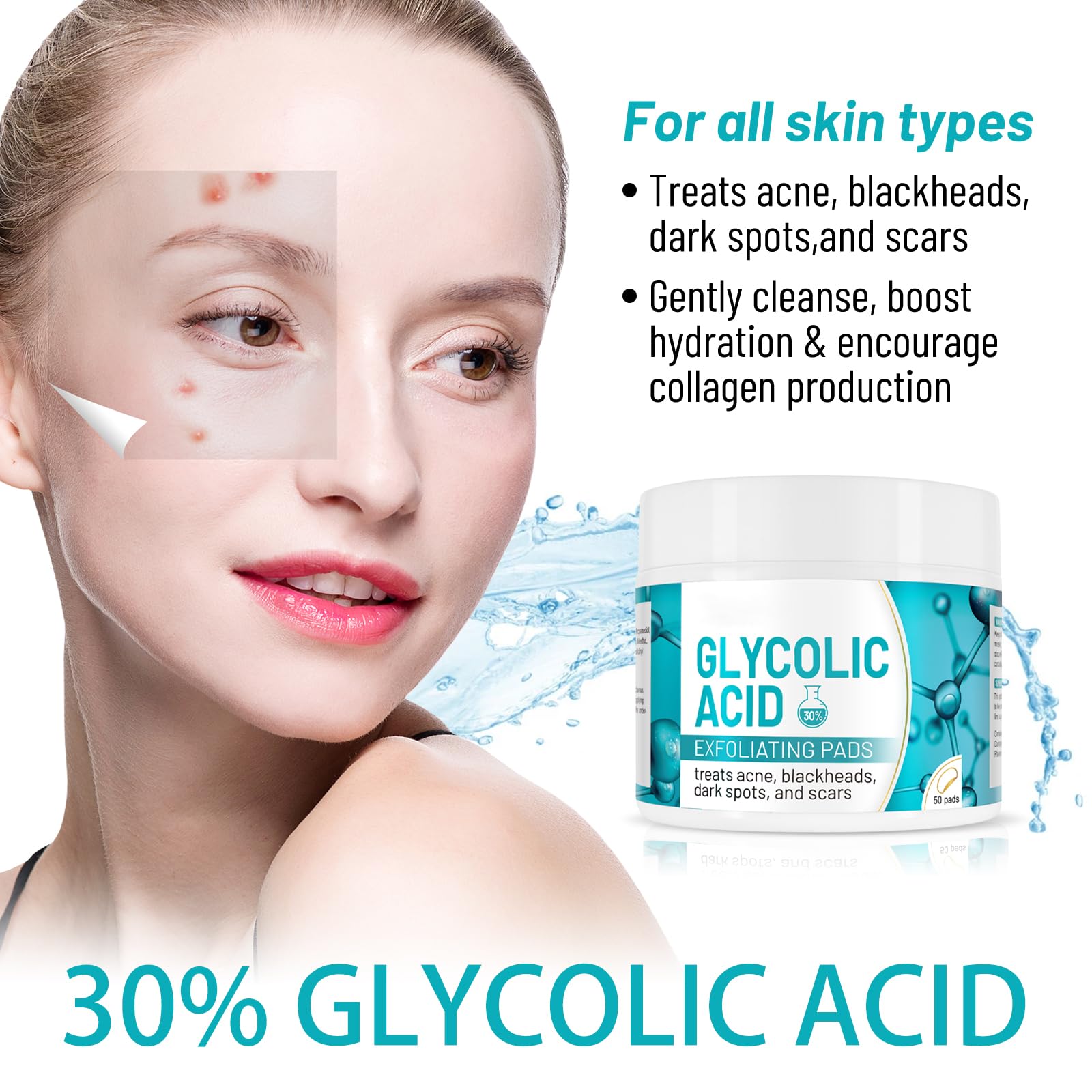 Glycolic Acid Pads 30%, Exfoliates Surface Skin and Reduces Fine Lines and Wrinkles, 50Pads, 50 count (Pack of 1) - Image 3