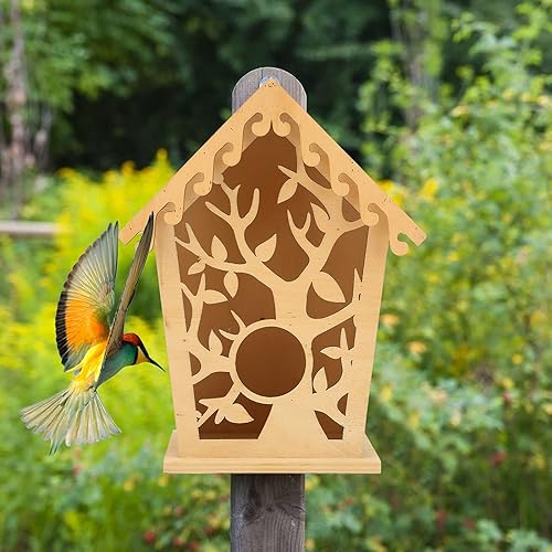 Miniatura 3 de Bluebird Viewing House casas de pájaros azules para nidos de pájaros al aire libre patrones de hojas de árbol huecas nidos de pájaros de madera casa