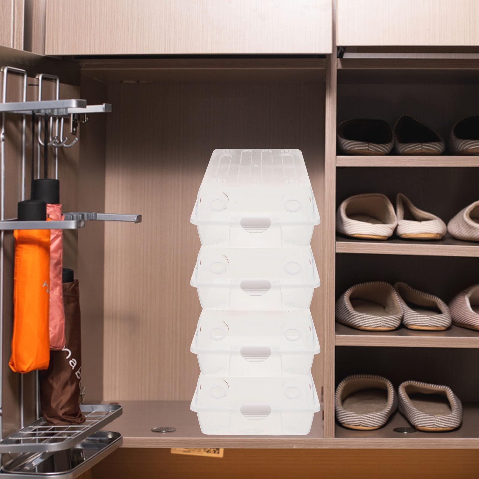 Caja de Almacenamiento de Zapatos de Plástico Blanco, 2 Unidades, Apilable Diseño de Riel para Organizar Zapatos Debajo Mesa en Casa Varios Estilos