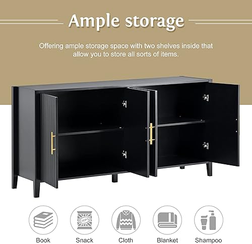 Miniatura 167 de Aparador moderno y elegante con patas y asas de metal dorado y estante ajustable, mesa consola clásica de 60 pulgadas, mesa de sofá, mesa de entrada