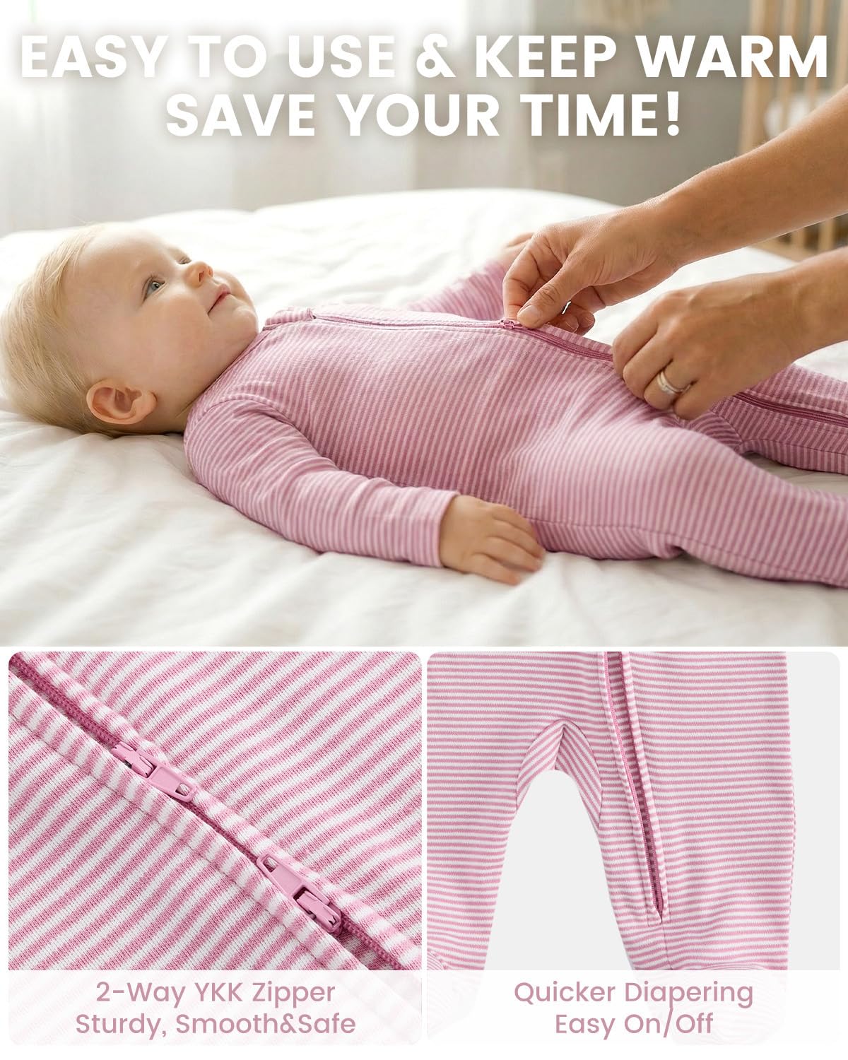JiAmy Pyjama Bébé Fille Garçon, 3PCS Dors Bien Manches Longues Bébé, 100% Coton Combinaison avec Pieds Bébés, Nouveau-Né Vêtements 0-12 Mois