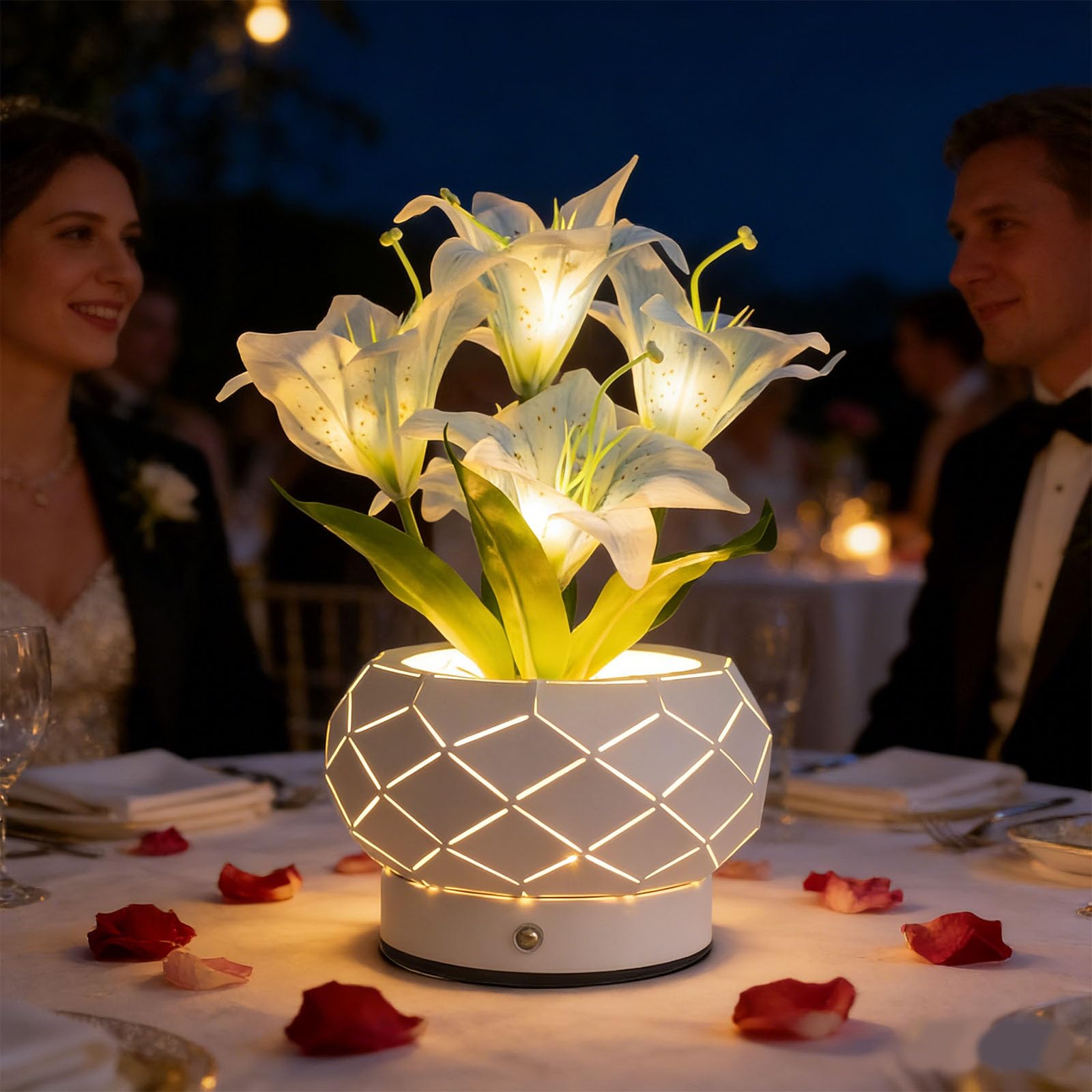 Lilien-Nachtlicht in geometrischem Eisen-Übertopf, 3 Farben, unendlich, dimmbar, Tischlampen, geeignet für Kindernachttisch, ein Geschenk für geliebte Menschen, Hochzeitsdekoration, Lilienblau, 11,9 x