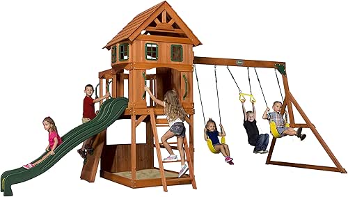 Backyard Discovery Atlantis Cedar Wood Swing Set with Wave Slide,