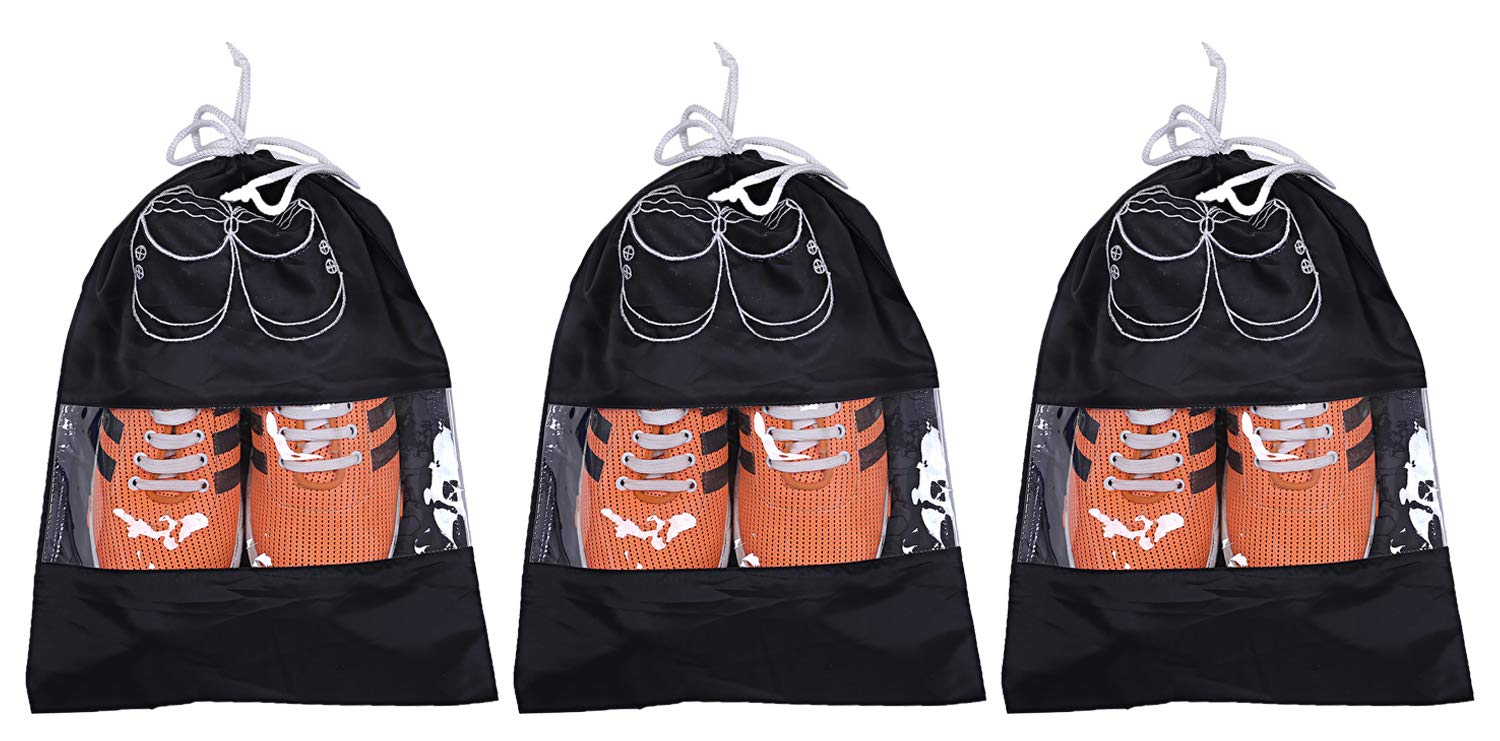Kuber Industries Parachute Waterproof 3 Pieces Shoe Cover/Shoe Beg (Black)-CTKTC13392