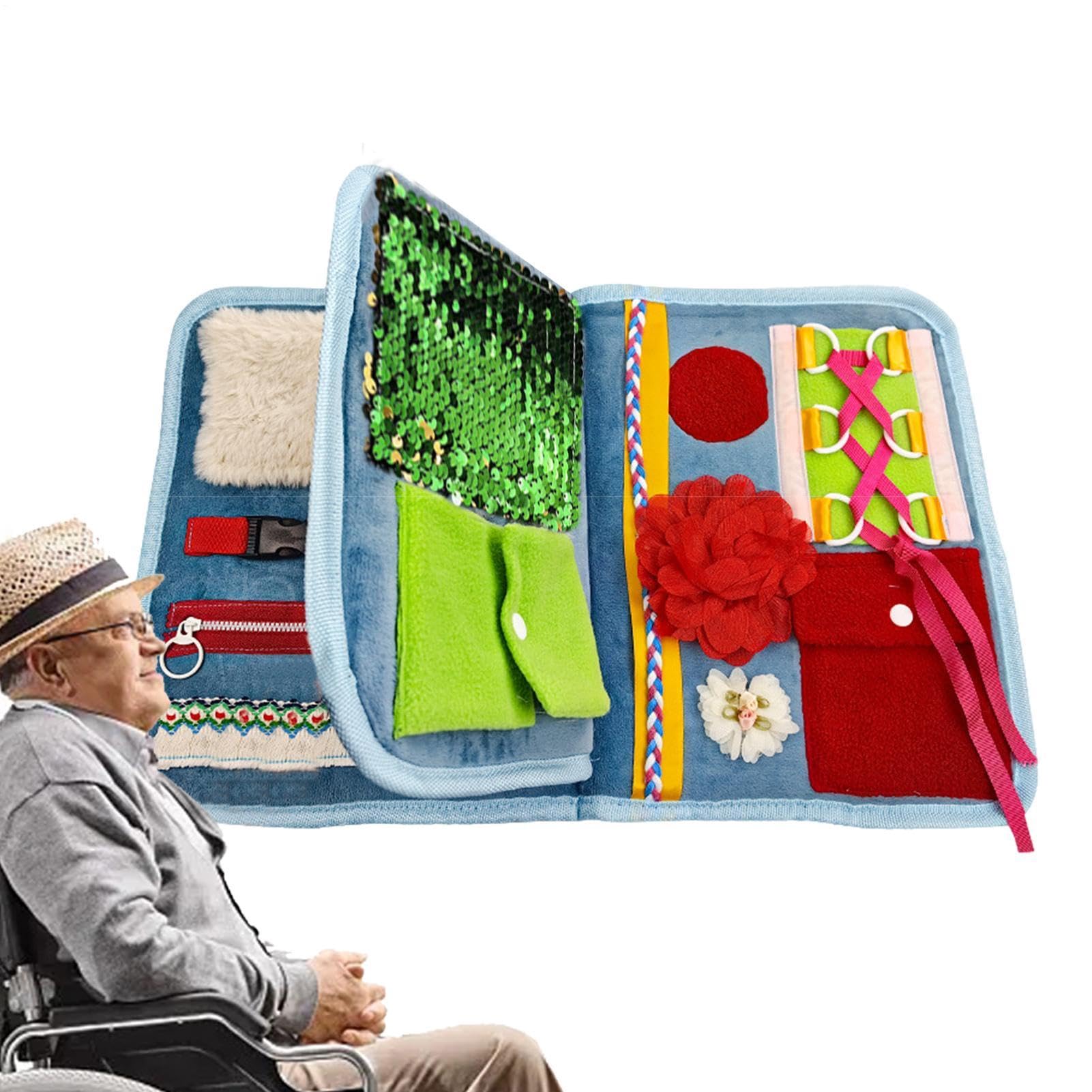 Libro sensoriale per demenza - tessuto morbido, attività, memoria | Coperta didattica per Alzheimer con giochi tattili per gli anziani a casa o in ospedale