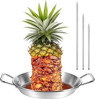 YIQXKOUY BBQ Vertical Skewer Stainless Steel Vertical Skewer with 3 Removable Size Spikes Vertical Stand Skewer for Tacos Al Pastor for Smoker Kamado Grill Brazilian Barbecue Skewer Stand Meat Spit