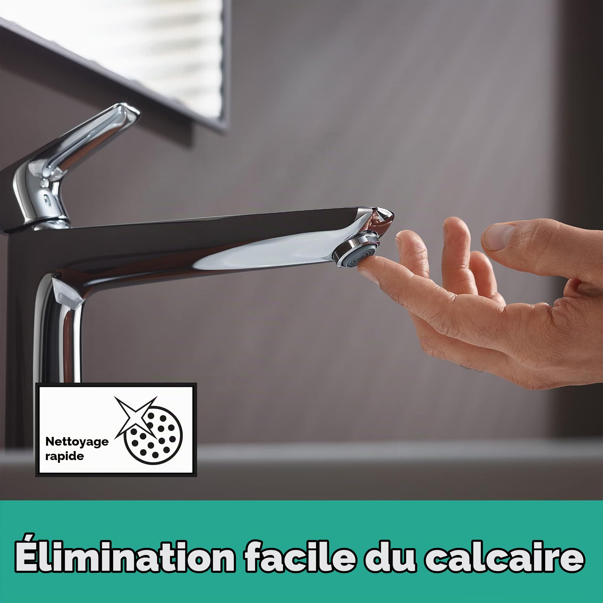 hansgrohe Talis E - Mitigeur de lavabo sans tirette ni vidage, Robinet de salle de bain avec hauteur sous bec 240 mm, économie d'eau (EcoSmart), Chromé