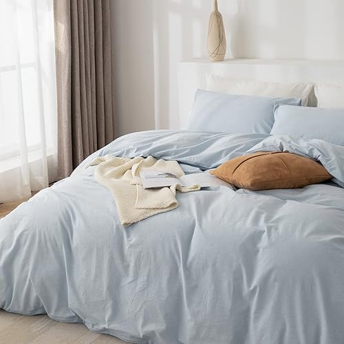 Miniatura 5 de Juego de funda de edredón tamaño King, 100% algodón lavado, 3 piezas, suave, cómodo, transpirable, elegante, ropa de cama, 1 funda de edredón y 2