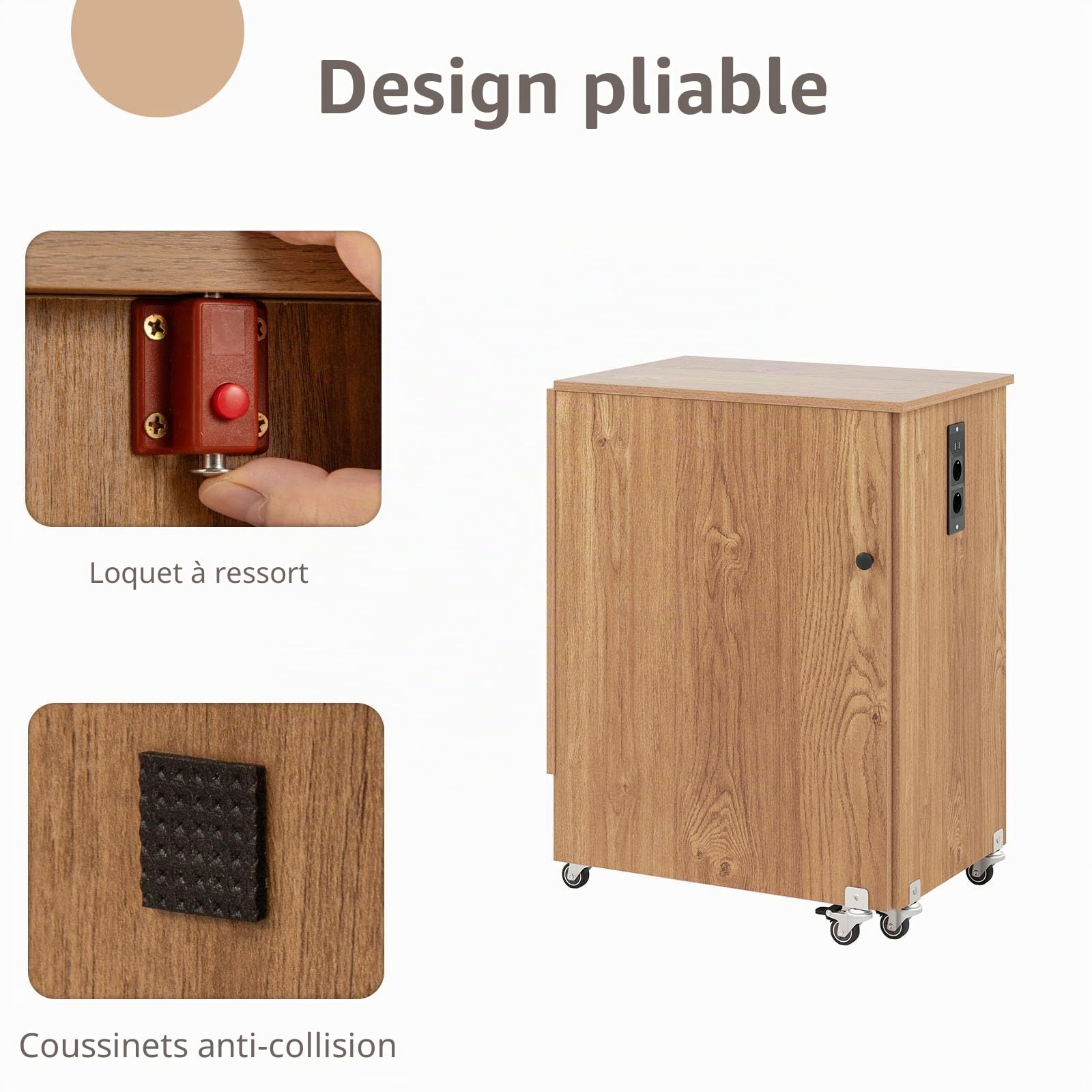 LIFEZEAL Table de Couture Pliable avec Station de Charge, Armoire Mobile pour Machine à Coudre avec étagère et tiroirs, Armoire à Couture multifonctionnelle, avec roulettes, pour la Maison (Naturel)