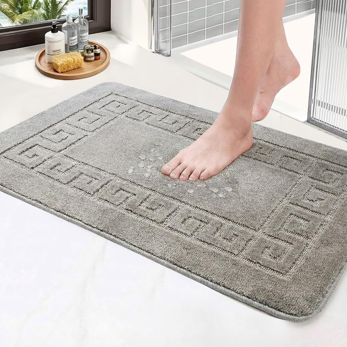 PHP Non Slip Indoor Door Mat, Heavy Duty 40 x 60 cm Waterproof Gel Back Welcome Front Door Mat, Floor Mats for Home, Kitchen and Bedroom Decor - Silver