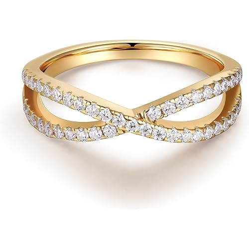 MOOSEA Moissanite Infinity Wedding Band for Women, D Color VVS1 Clarity Lab Created Diamond Wedding Rings 14K White Yellow Rose Gold Vermeil Moissanite Stackable Rings for Women Wife Anniversary Band