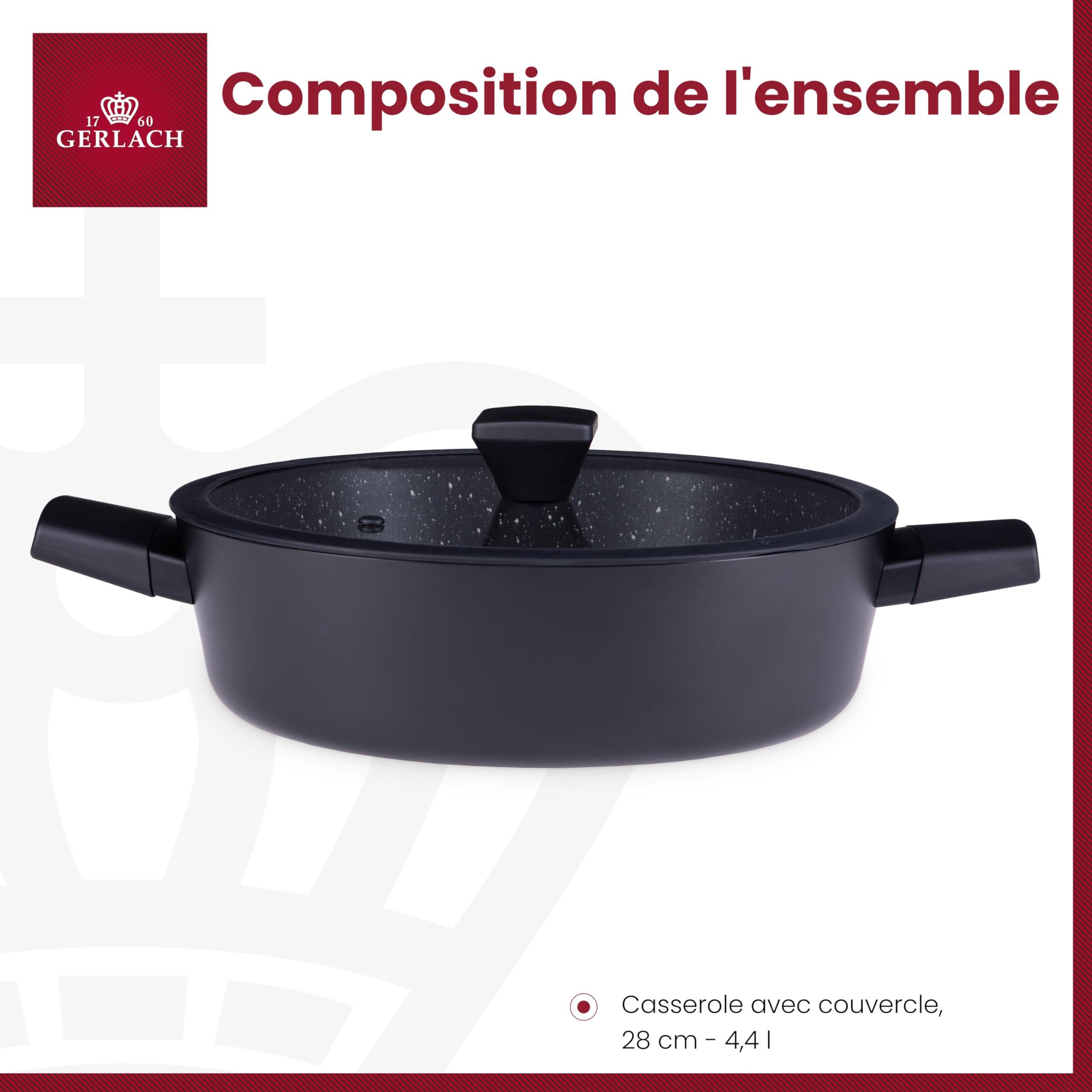 Gerlach 1760 Faitout Ø28 cm Tous Feux Dont Induction Couvercle En Verre Revêtement Antiadhésif Ilag Xera Dur 2 Ceramic Granitex