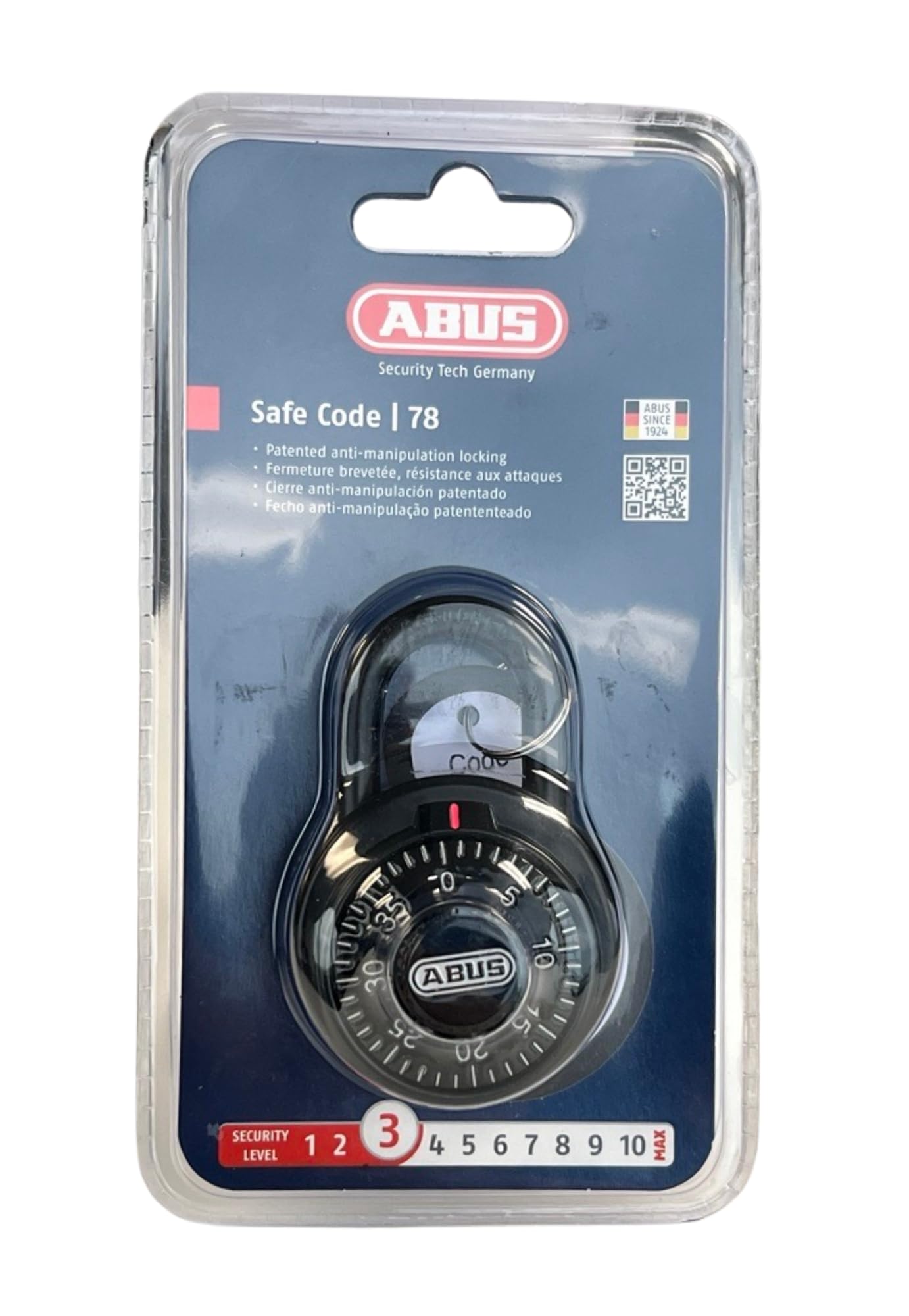 Abus 78/50 Combination Lock, Black (Carded Packaging), Combination
