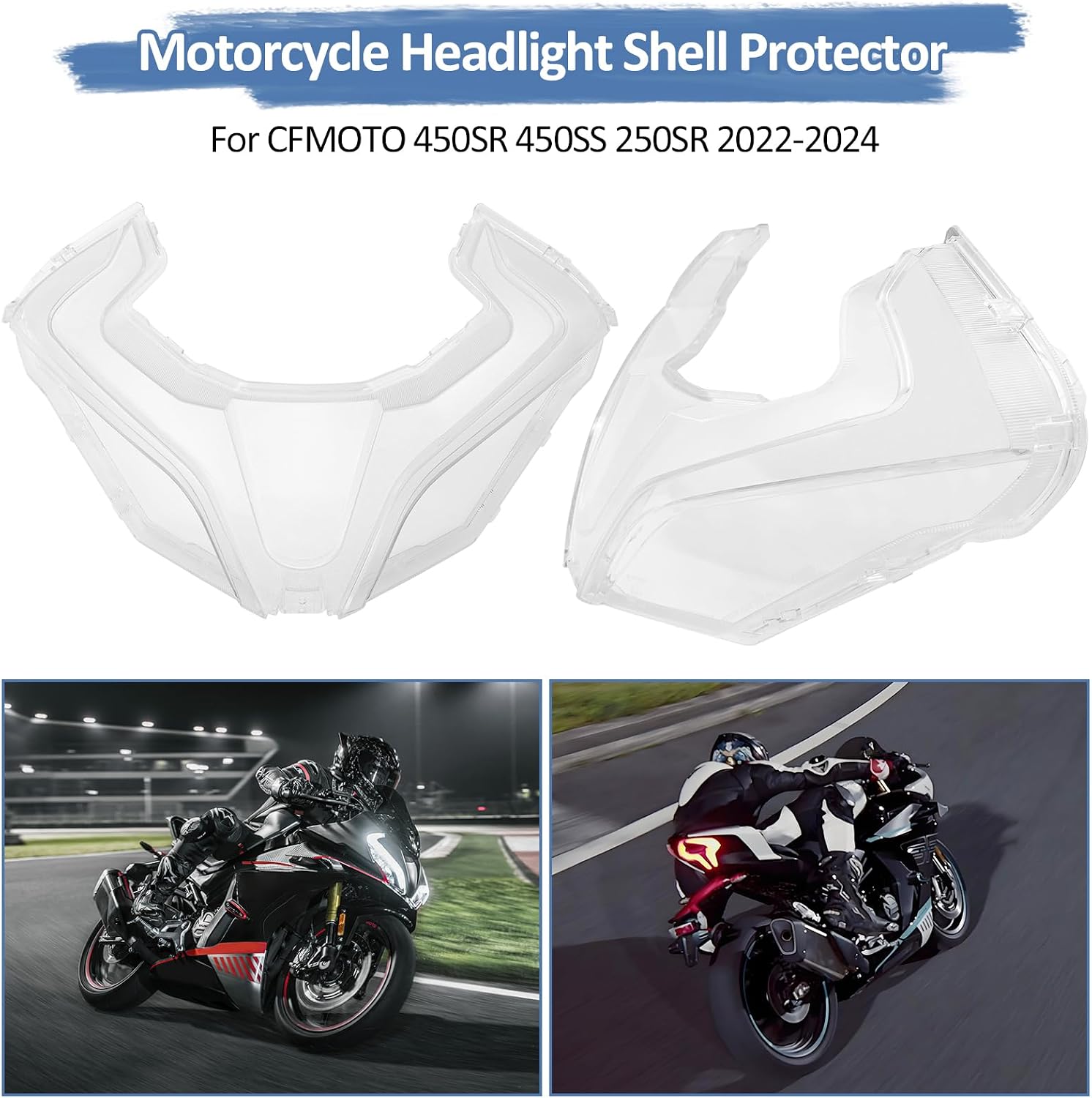 Motorcycle Headlight Lampshade, Headlight Shell Lamp Cover Night Vision Ultra Clear Front Headlight Housing Accessories Protection Decoration for CFMOTO 450SR 450SS 450SRS 250SR 2022-2024
