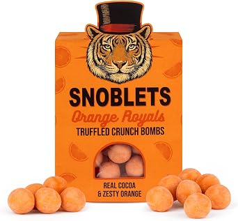Snoblets Chocolate Orange Truffles with Crunchy Cereal Centre 126g   Dusted White Chocolate Truffles made with Real Orange | 30% Cacao - Orange Royals - Luxury Gourmet Treat | Indulgent Gift