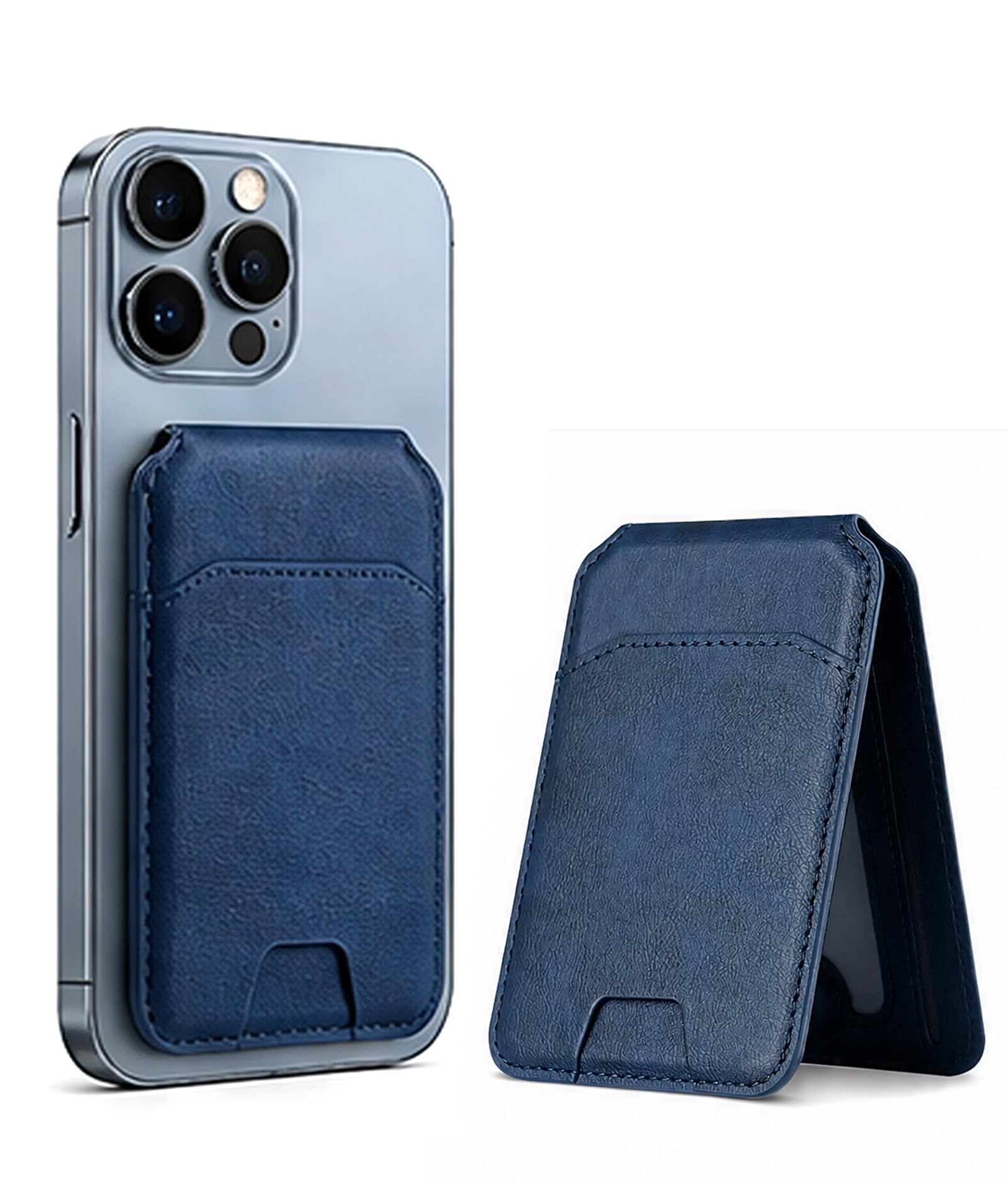 Magnetic Wallet with Adjustable Stand, Ultra Slim Leather Phone Wallet, RFID Blocking Magnetic Card Holder for Mobile Phones(Ink Blue)-image-36