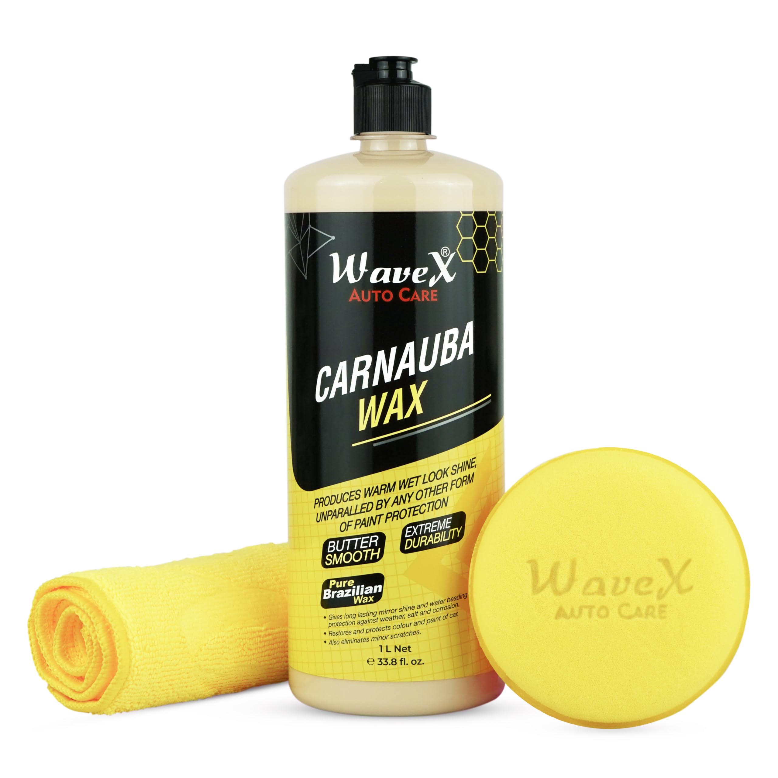 Wavex Carnauba Wax Car Polish (1 L) | Car Wax that Provides Deep Wet Shine | Car Wax Polish for Car Paint, Headlights & Chrome Components