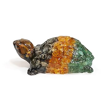 SOLAVA Money Magnet Tortoise Crystal Turtle for Wealth & Prosperity | Pyrite, Citrine, Green Aventurine & Tiger Eye | Vastu Feng Shui Lucky Tortoise for Home Office Desk Business Gift