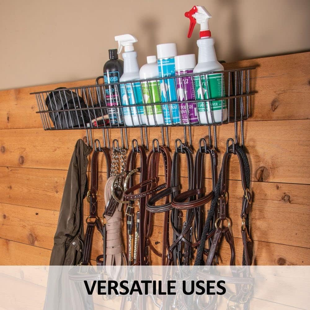 EASY-UP Pro 36 Basket with Tack Hangers | Color Gray Armor | Multi-Use Stable Organizer | Heavy Duty Steel Construction | Multiple Hanging Options | Versatile Uses | 7-Year Warranty