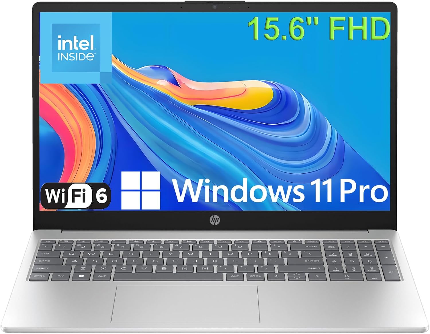 HP 15 15.6" FHD Laptop Computer for Student Home Study, Intel 4-Core Processor (Beat i3-1115G4), 16GB DDR4 RAM, 256GB PCIe SSD, WiFi 6E, Bluetooth 5.3, HDMI, Type-C, Webcam, Silver, Windows 11 Pro - Image 1 of 8