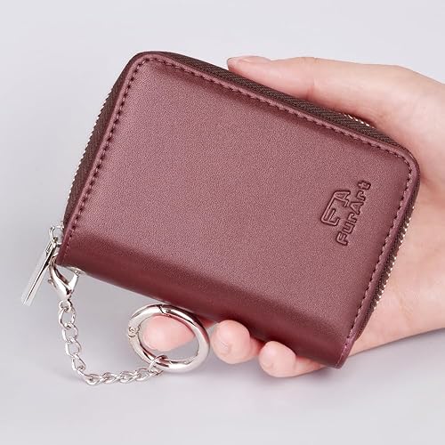 Miniatura 23 de FurArt - Cartera para tarjetas de crédito, soporte para tarjetas con cremallera para hombres y mujeres, bloqueo RFID, cartera con llavero