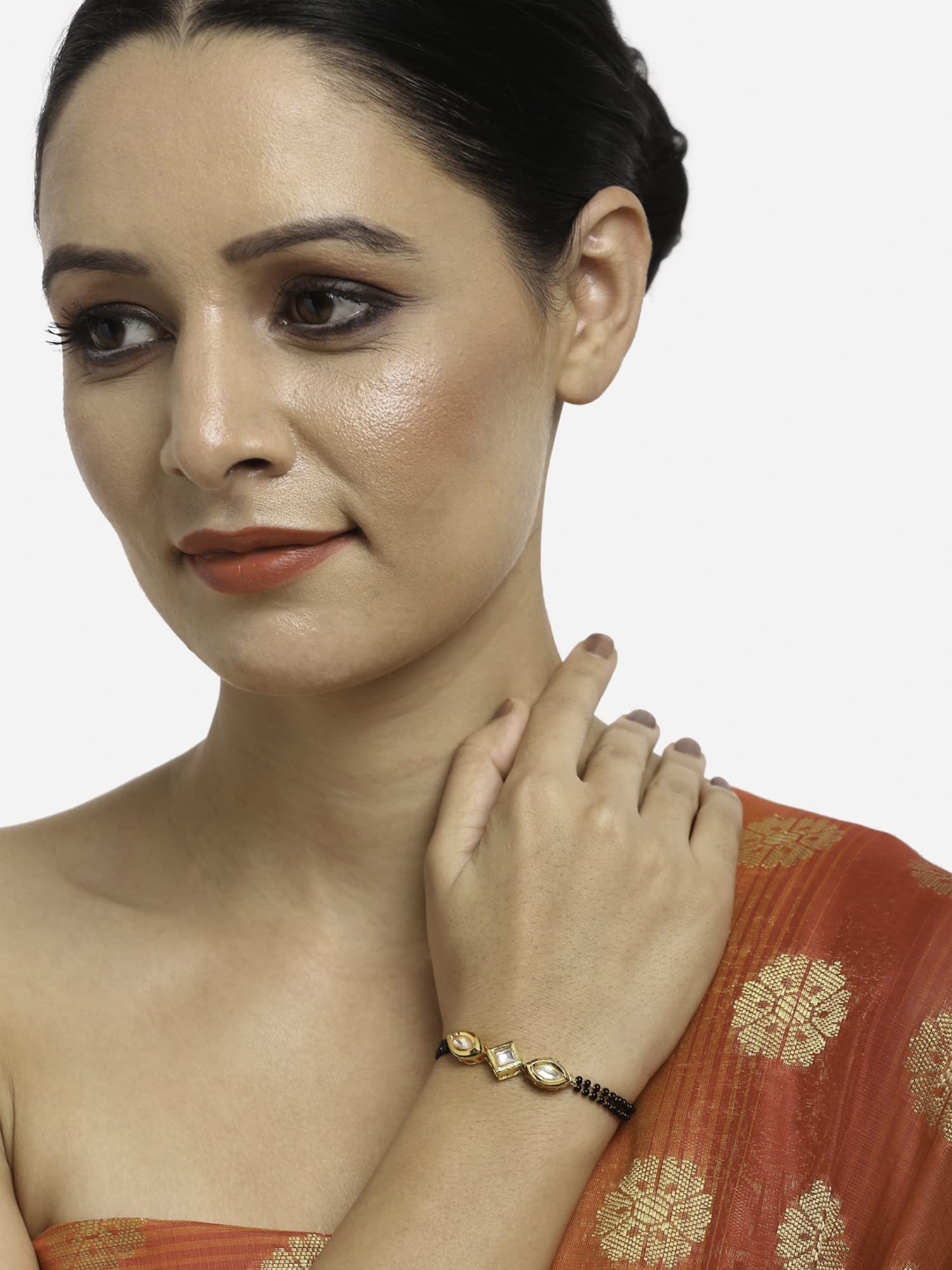 Ruby Raang Women's Mixed Metal Artificial Kundan mangalsutra - Traditional Jewellery Set for Women (Black) - Image 2 thumbnail