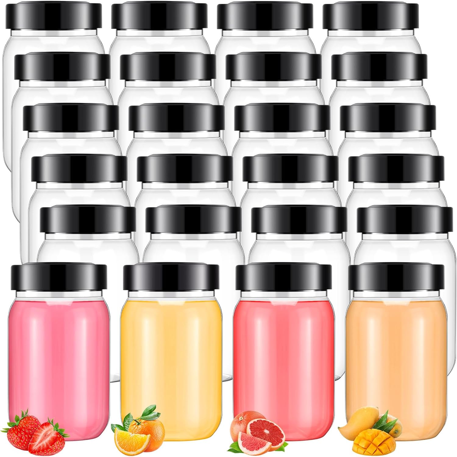 12 Pcs 16 oz Plastic Mason Jars Containers with Screws on Lids Refillable Plastic Clear Jars Reusable Empty Jars for Kitchen Household Storage Weed Snacks Candy Herbs Wedding Favors