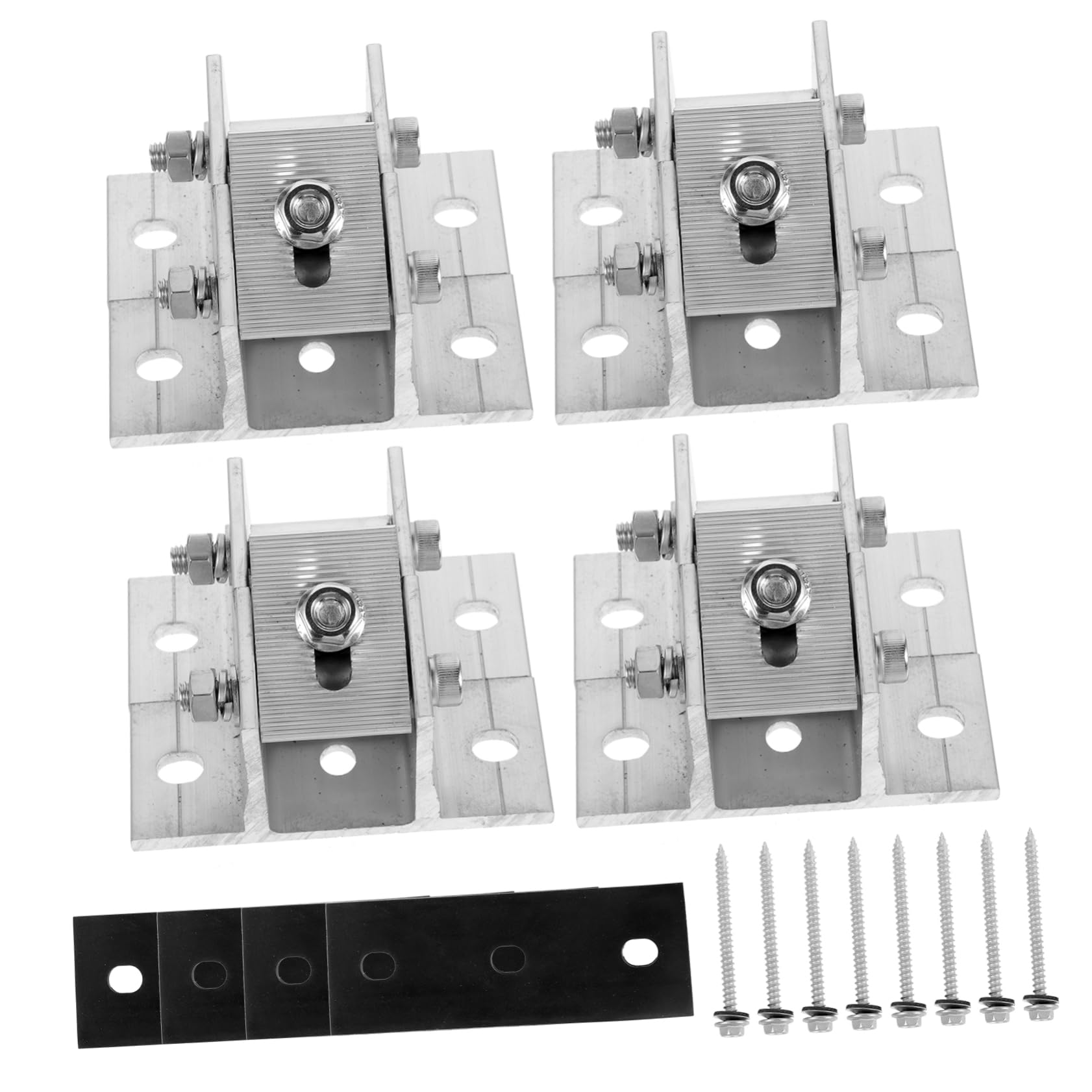 Mikikit Soportes de Montaje y Tornillos para Paneles Solares Ajustables Almohadillas de Goma de Aleación de Aluminio Kit de 4 Piezas para Instalación en Techo Plano para Energía Solar