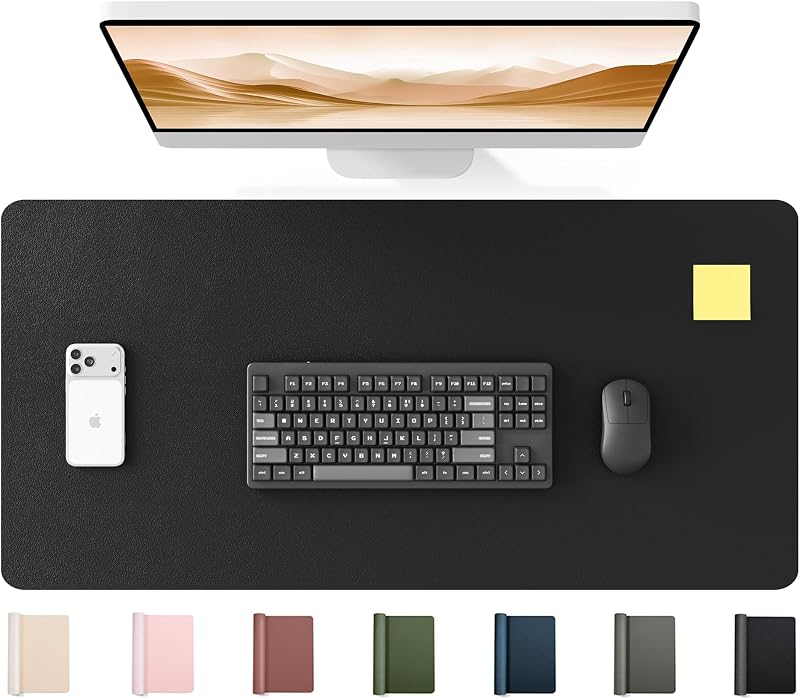 35.4" x 17" Large PU Leather Desk Mat for Keyboard and Mouse - Waterproof Non-Slip Desk Pad Protector for Office, Home, Writing Desk, Black