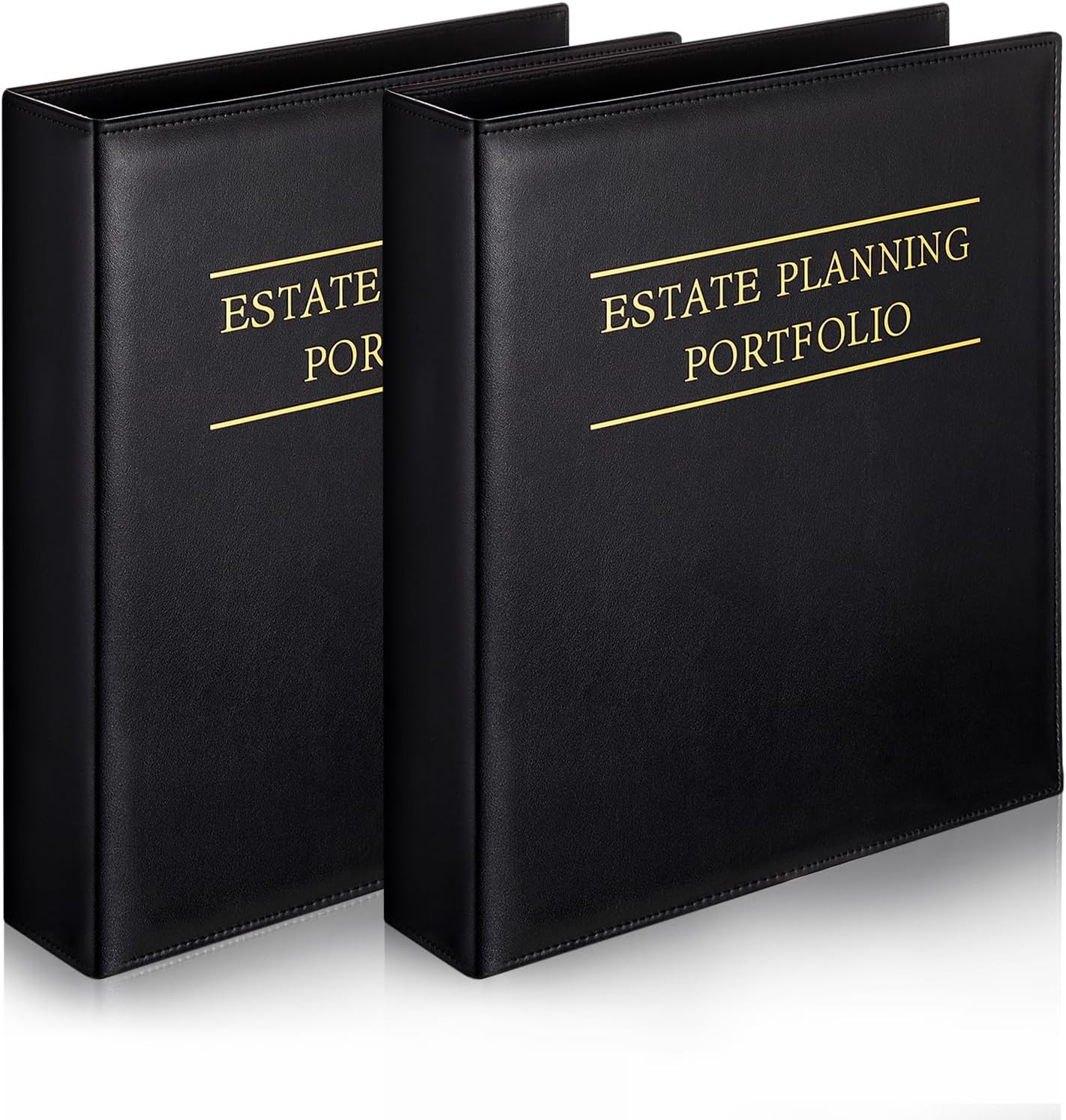 2 Pcs Estate Planning Portfolio Binder PU Leather 3 Ring Binders with Gold Title and Index Tab Dividers, 11'' x 11.8'' x 2.4'' Estate Planning Organizer (Black)