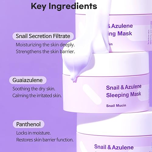 Miniatura 5 de TIAM - Máscara para dormir de caracol y azuleno, crema hidratante para cara con filtro de secreción de caracol, reparación de piel dañada, mucina de