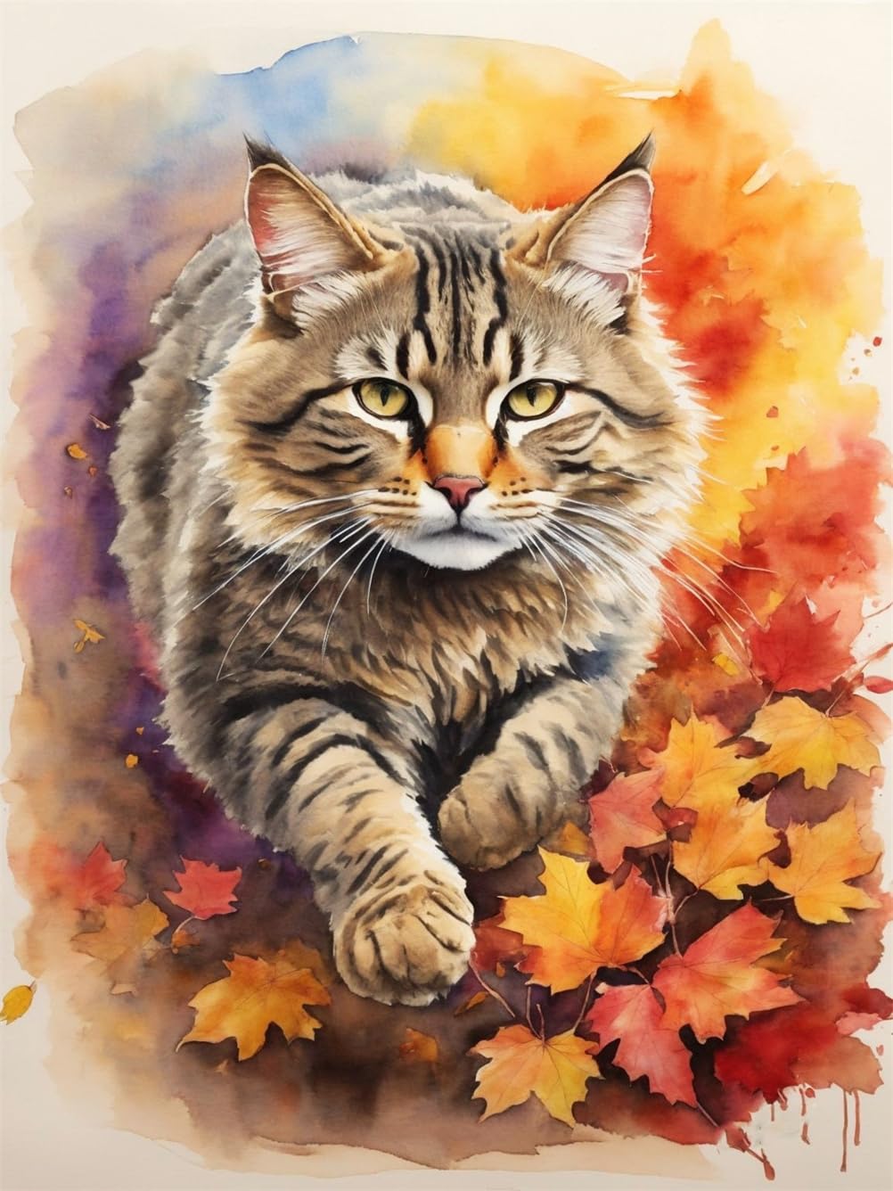 Meecaa Cat Cross Stitch Kits 11 Count Stamped, Flower Animal Maple Leaf Embroidery Kit With Accessories Pre Printed (40Cmx50cm) (Cat)