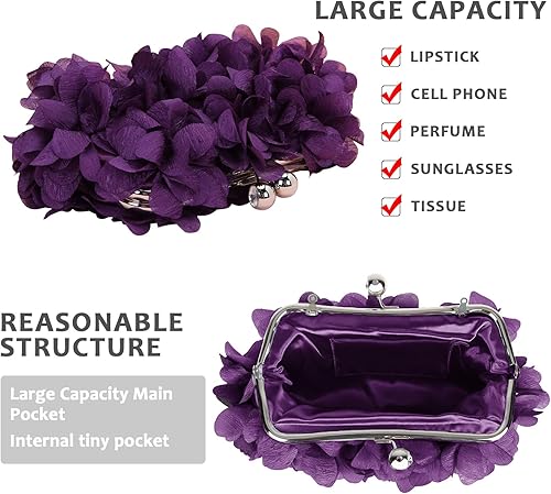 Miniatura 3 de LAKSMI Bolsos de noche de embrague para mujer, apliques florales, bolso formal Shouder con cadenas desmontables