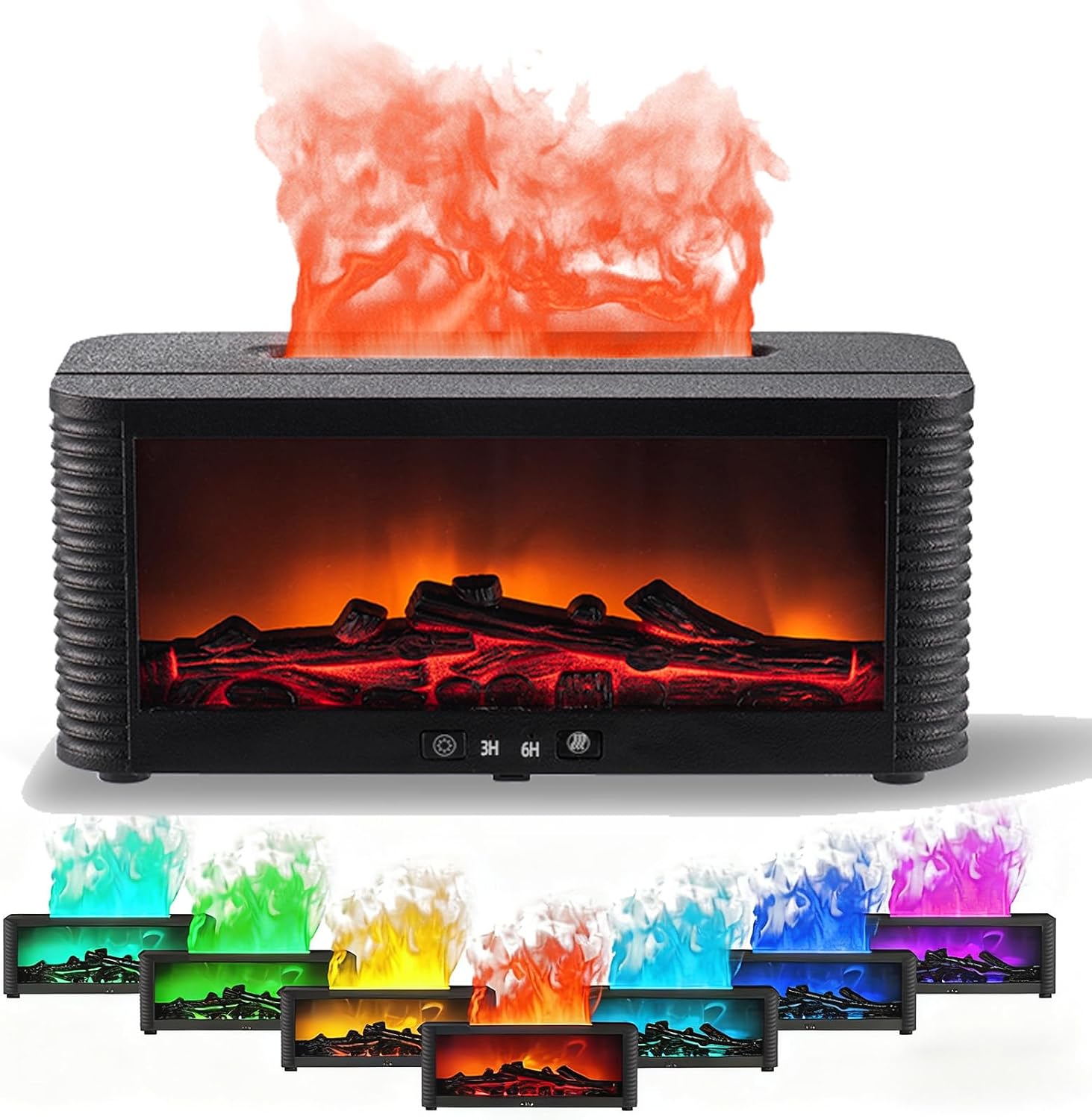 RoserRose Aroma Diffuser with LED Fireplace Indoor Table Fireplace with Realistic Flame Effect 7 Colour Light Modes and Remote Control 250 ml Ultrasonic Humidifier for Living Room Bedroom
