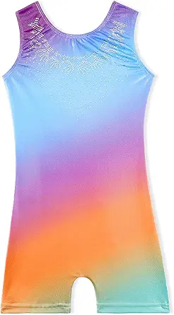 Leotards for Girls Gymnastics Toddler Dance Biketards Mermaid Unicorn Athletic Dance Wear Shiny Rainbow Blue Hotpink