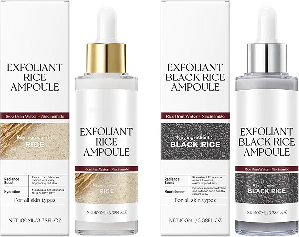 Dual Action Facial Peeling Set - Rice Water & Black Rice Exfoliating Ampoules for Gentle Skin Renewal, Non-Irritating Texture Refiner (2 x 100ml)