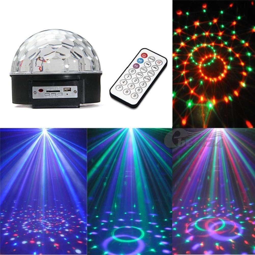 MP3 Stage Lights Ball, Crystal Magic Ball LED Projector Spotlight with Remote Control and USB Disk Sound Activated for Disco DJ KTV Music Party Halloween Christmas Holiday