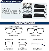 Vista 6 de JJWELL 3 Pack Reading Glasses for Men Blue Light Blocking with Spring Hinge, Anti Eyestrain/Dryness/UV Large Wide Square Readers for Men, Two Tone
