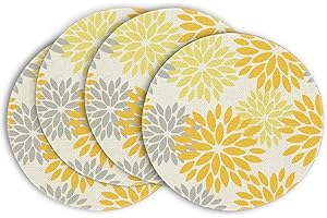 Yellow Dahlia Floral Boho Round Placemats