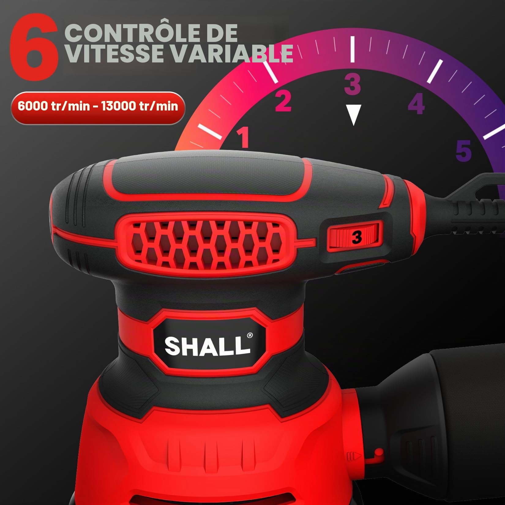 SHALL 350W Ponceuses excentrique，avec 30 feuilles abrasives, outil à main de 125 mm, fonction d'aspiration des poussières, convient au ponçage, au polissage et au travail du bois.