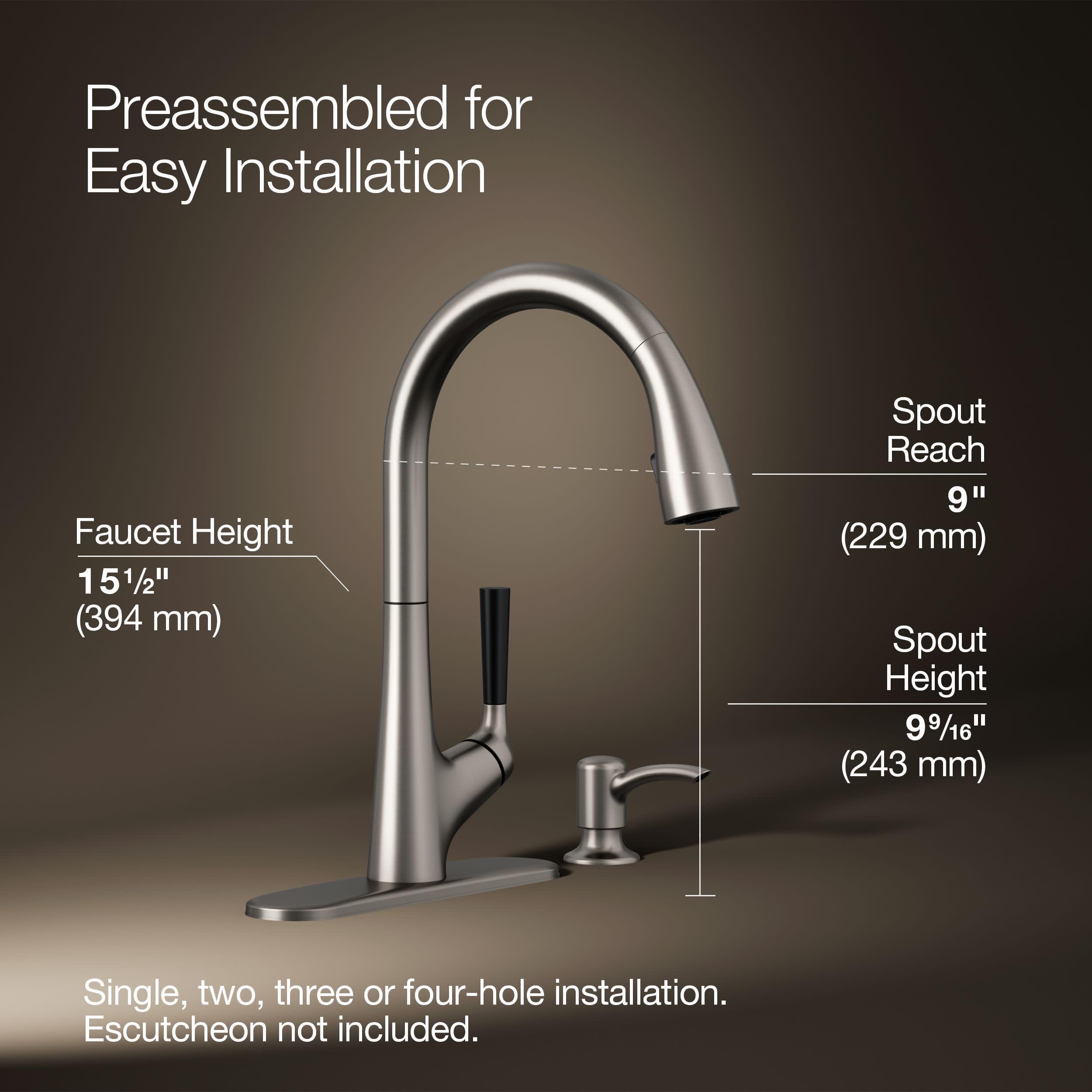 Kohler K-R562-SD-VS Rubinetto Estraibile per lavello della Cucina con Dispenser di Sapone/lozione, in Acciaio Inossidabile, Confezione da 1 pz